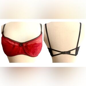 Y2K Vintage Venuss Australia Red and Black Pinup Semi Sheer Bra, Underwire, 36B